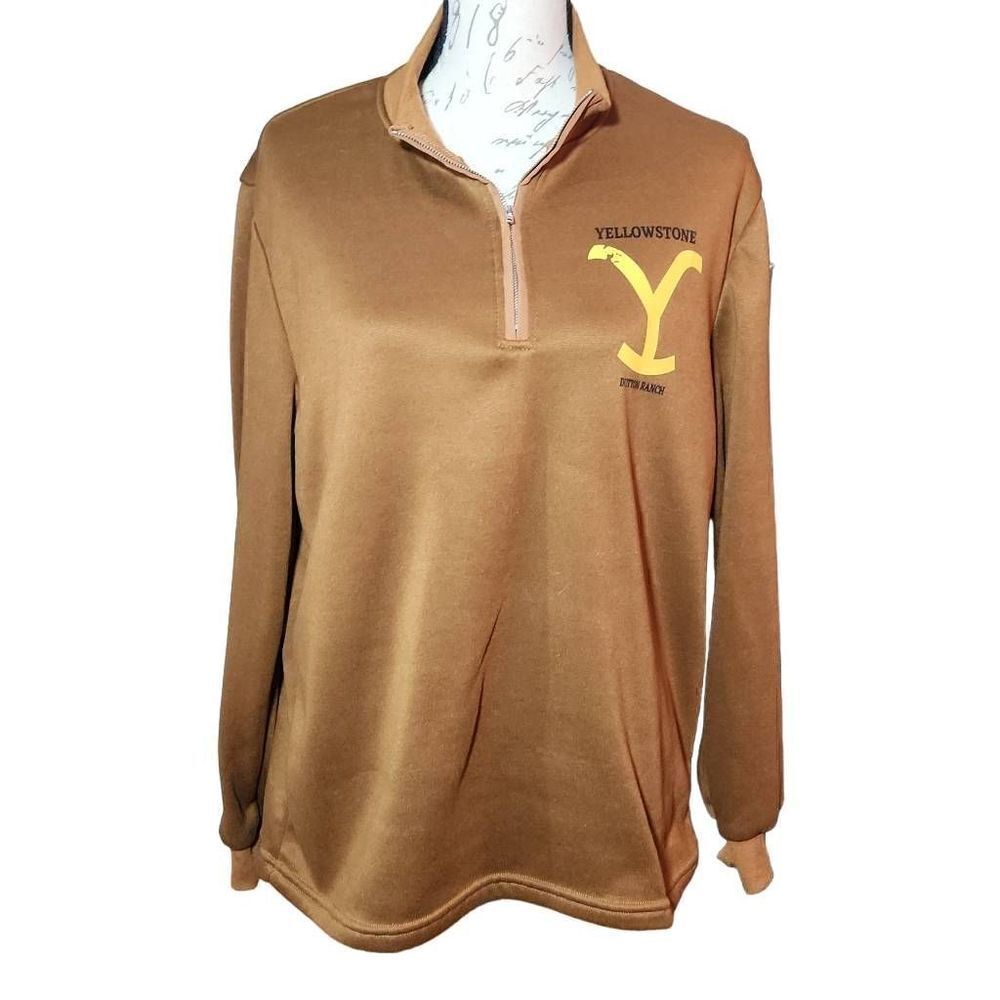 Yellowstone Ladies Size Large Brown 1/4 Zip Dutton Ranch Pullover Fleece